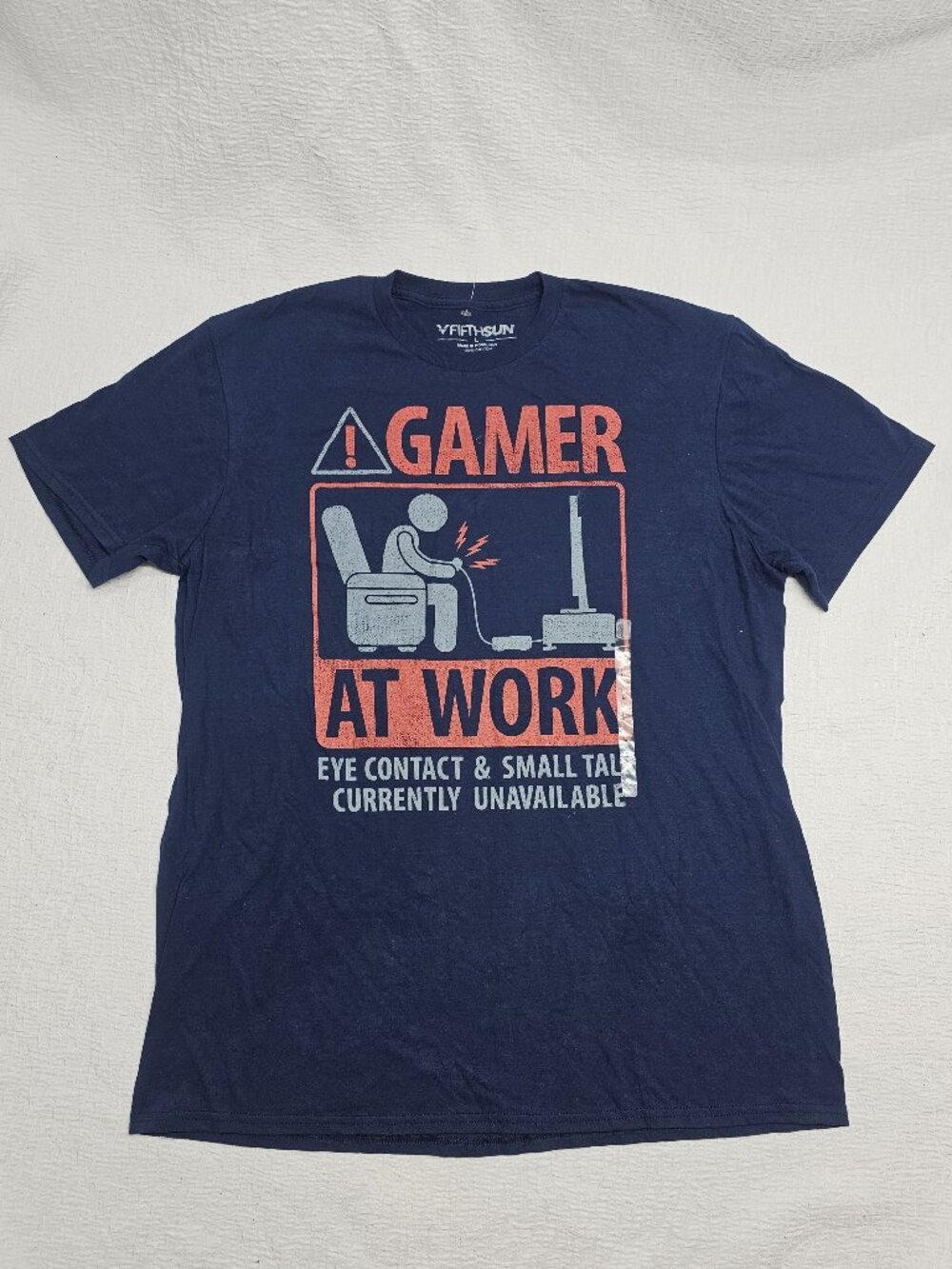 FIFTH SUN Men's Crewneck Short Sleeve Cotton Gamer at work Graphic Tee Size L